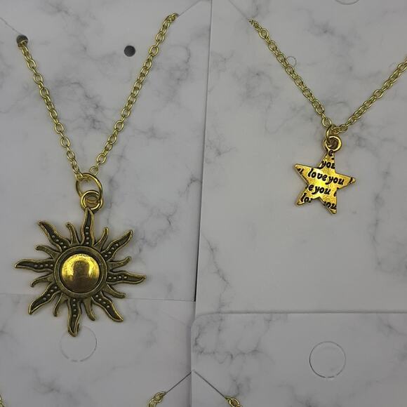 NWT 12 Pack Handmade Gold Plated Universe Sun Moon Star Cloud Necklace Set - Picture 6 of 8